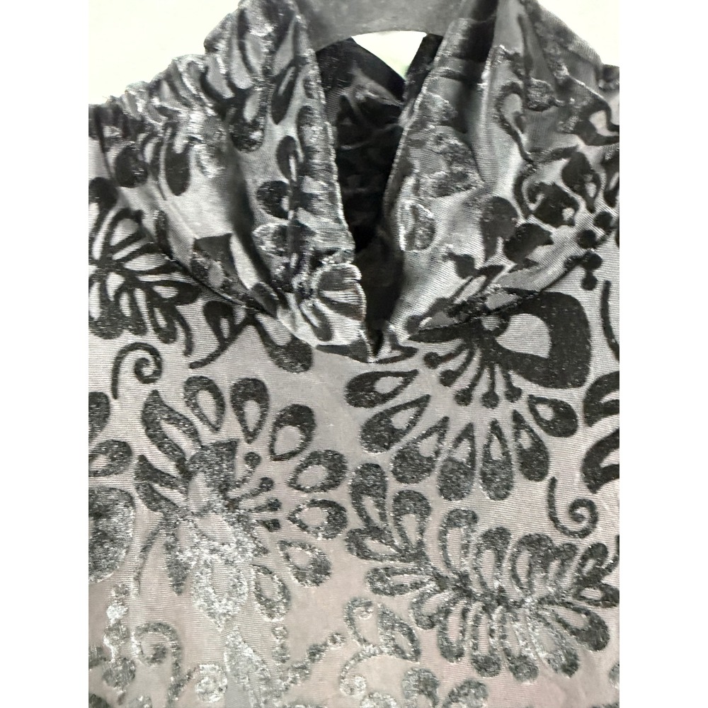 Soft Surroundings Black Burnout Velvet Floral Cowl Neck Tunic Rhinestone Cuff 1X - Picture 3 of 9